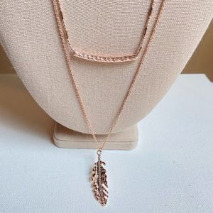 Charming Charlie rose goldtone chain necklaces pair with bar and leaf pendants